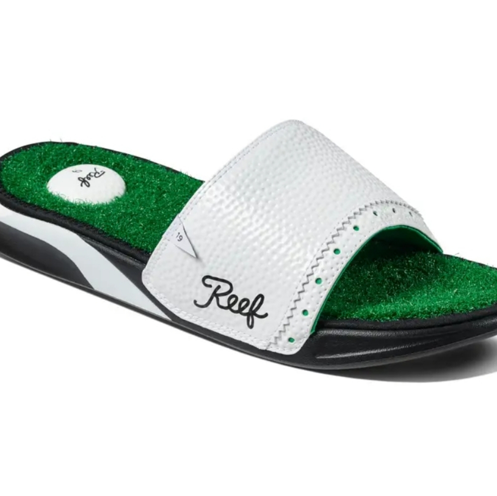 Reef White & Green Slide Sandal with Black Sole